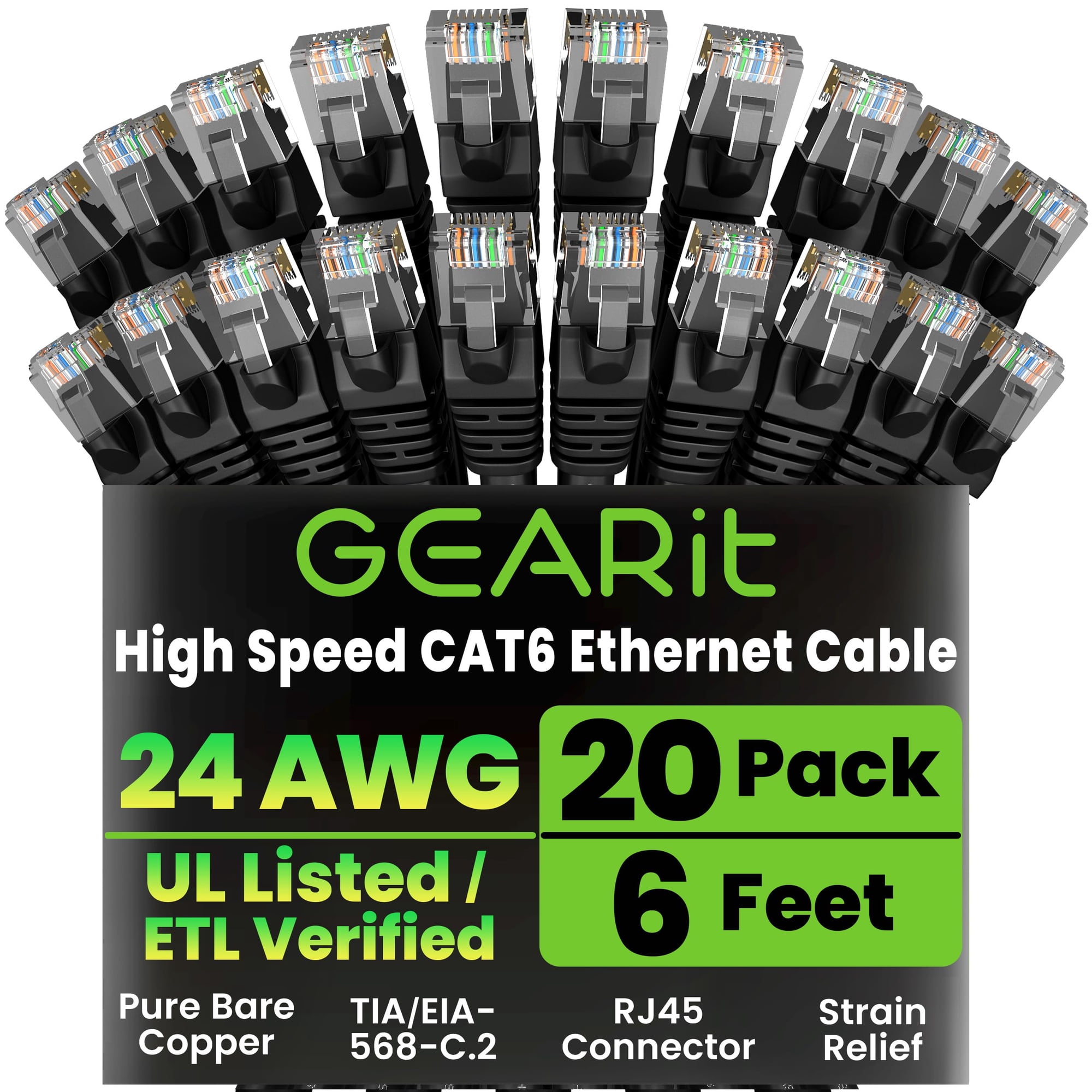 Cable Ethernet Gearit Cat 6 Paquete De 20 Unidades 1.8 M Rj45 10 Gbps