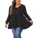 thumbnail image 1 of Agnes Orinda Tops de Talla Grande para Mujer Cuello en V Manga Larga Botón Peplum Túnicas Babydoll TunicTops 1X Negro, 1 of 5