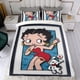 thumbnail image 4 of Betty Boop (2) Conjunto de sábanas temático, trío de piezas, cómodo y amigable con la piel, diseño único, regalo de decoración para el hogar para familiares, amigos y fans, 90 cm * 190 cm, 4 of 6
