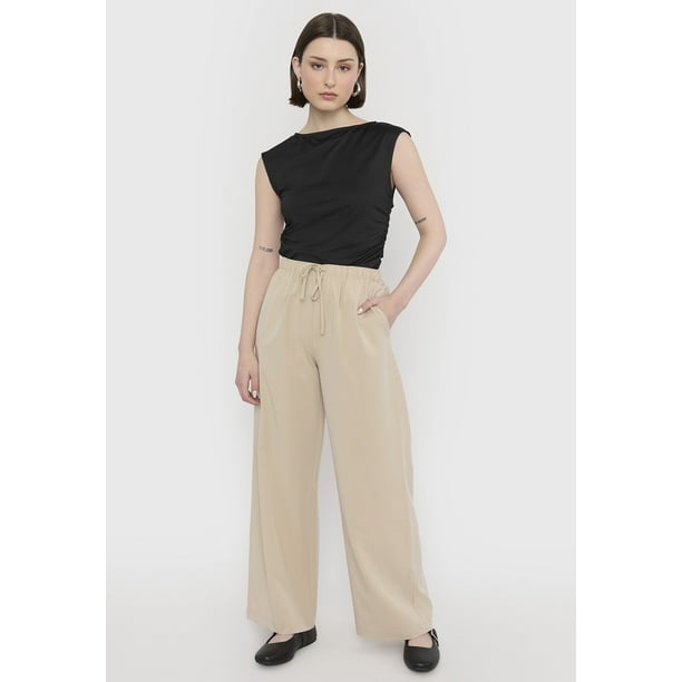 Pantalón Mujer Pretina Elasticada Beige Corona