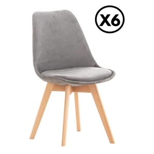 Moadchile - Pack 6 Sillas Tulip Velvet Terciopelo Acolchadas Gris