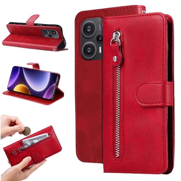 Funda con Cremallera para Xiaomi Poco F5, Carcasa Cartera de Cuero PU con Soporte y Tarjetero