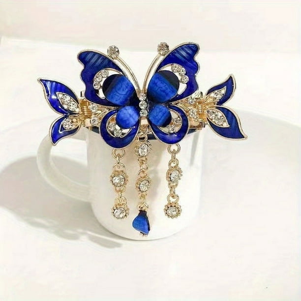 Butterfly Hair Claw Rhinestone Tassel Elegant Back Head Jewelry Hair Accessories