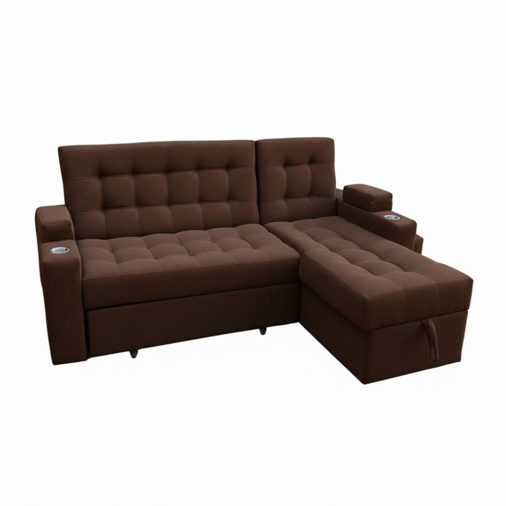 Nevi Express - Sofa Cama En L Con Baul Color Café