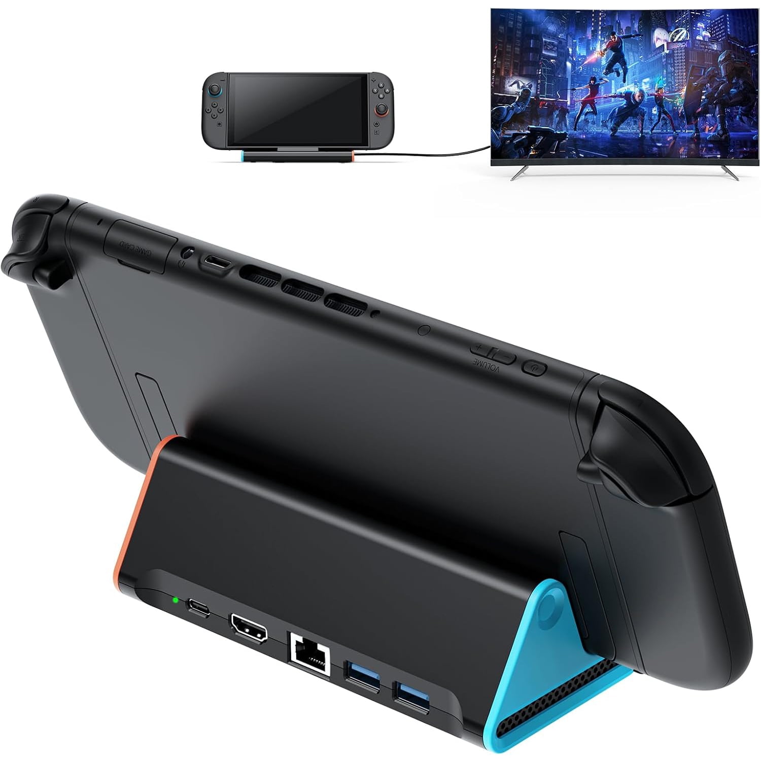 Genérico - Dock De Tv Con Hdmi 2.0a 4k@60hz, 2x Usb 3.0, Puerto Ethernet Lan Y Pd De 60w, Soporte De Carga Para Switch 2