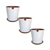 Pottery - Set De 3 Macetas Zaia 15 Cm Blanco Matte Y Sus Platos