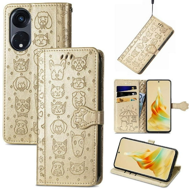 Funda Cartera FOXDOCK para OPPO Reno 8T 5G , Flip PU con Relieve de Gatos y Perros, Tarjetero y Soporte