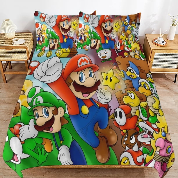 Super Mario Bed Duvet Cover Microfiber Bedding Sets 3D Printed Lightweight 3 Piece Comforter Sets for Kids Boys Girls
