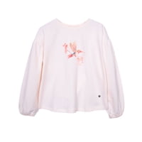 Pillin - Polera Niña Manga Globo Estampado Colibrí Crudo