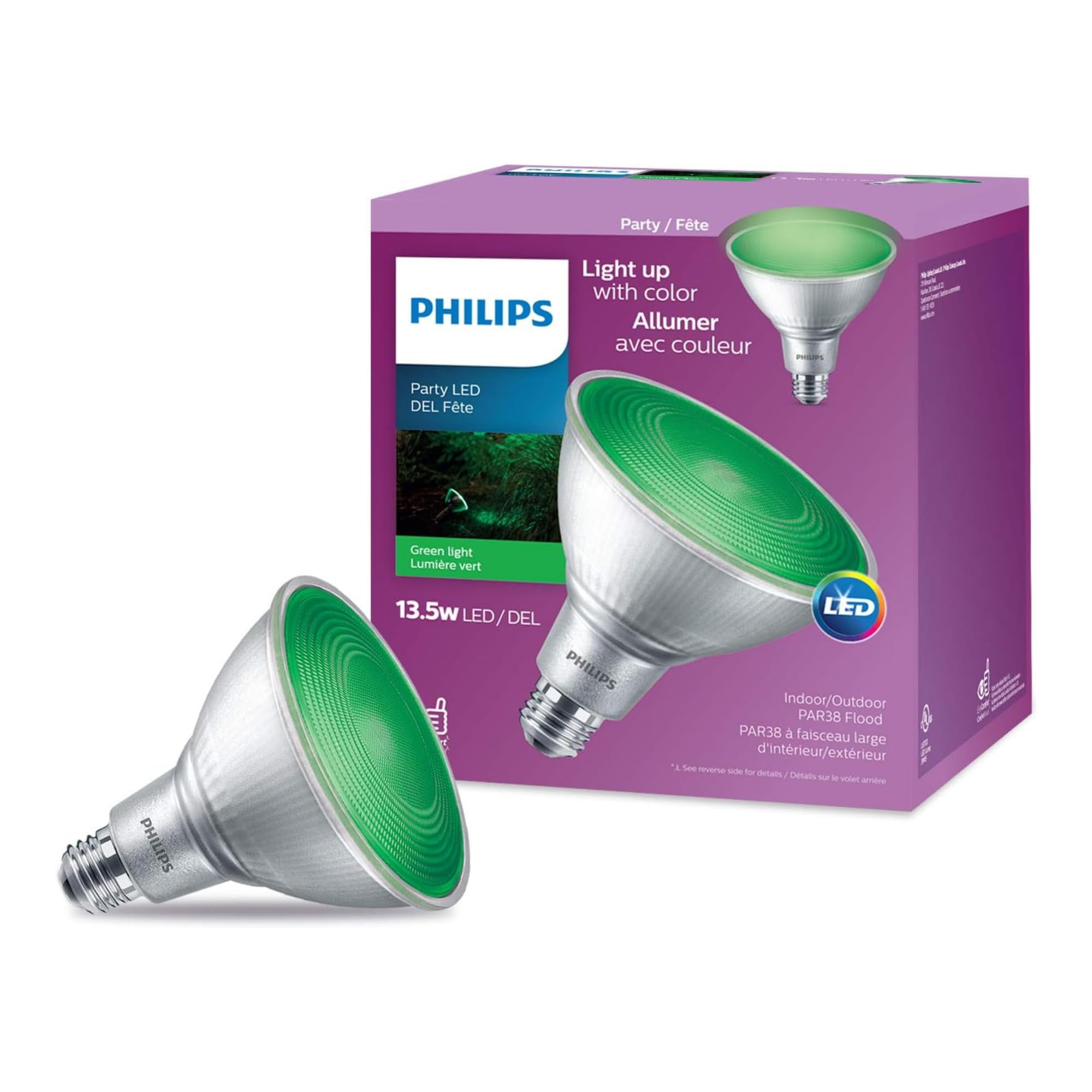 Bombilla Led Philips Par38, Luz Verde Para Fiestas, 13,5 W, E26, 120 V