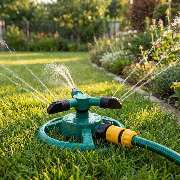 Aspersor césped rotatorio gran área cobertura ajustable hierba agua niños mascotas