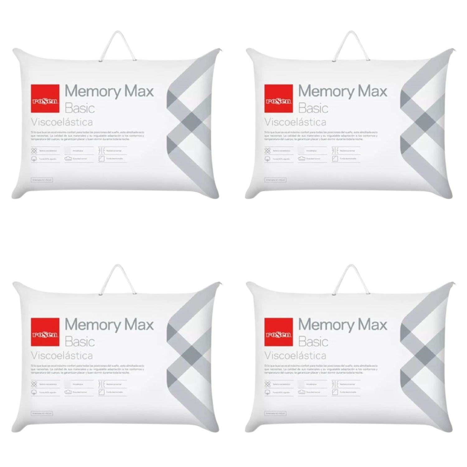 Pack 4 Almohadas Viscoelasticas Rosen Memory Max Basic King 42x80 Cm