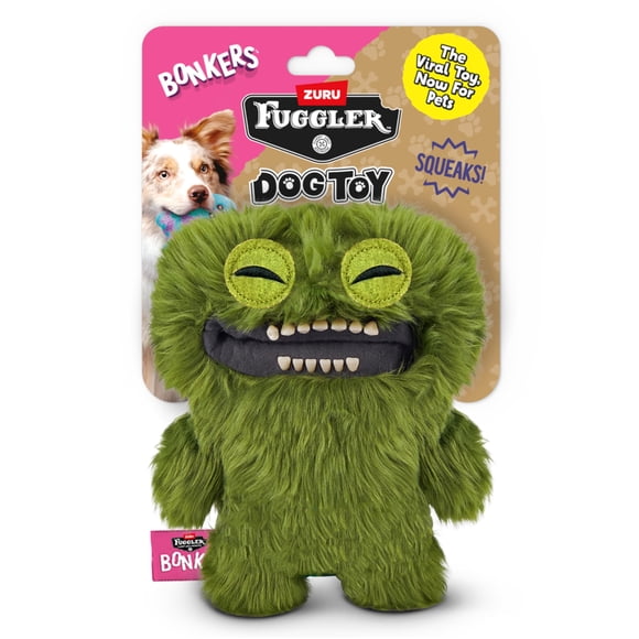 Juguete para perro BONKERS Fuggler 20 cm verde con chirrido y peluche