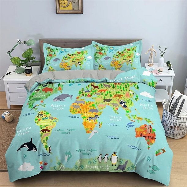 Map Pattern Bedding SetDuvet Cover Comforter Bed Set Quilt Cover Pillowcase Boys Girls Adults