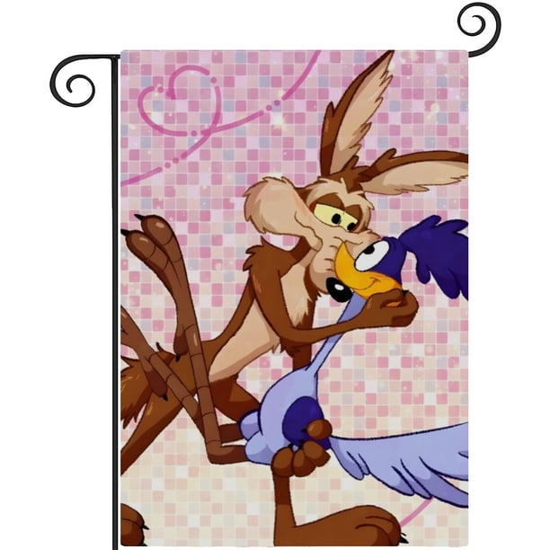 Wile E. Coyote y el Correcaminos-bandera de jardín temática. Regalo perfecto para fans, amigos y familiares, ideal para actividades al aire libre y decoración de fiestas.28CM*45CM