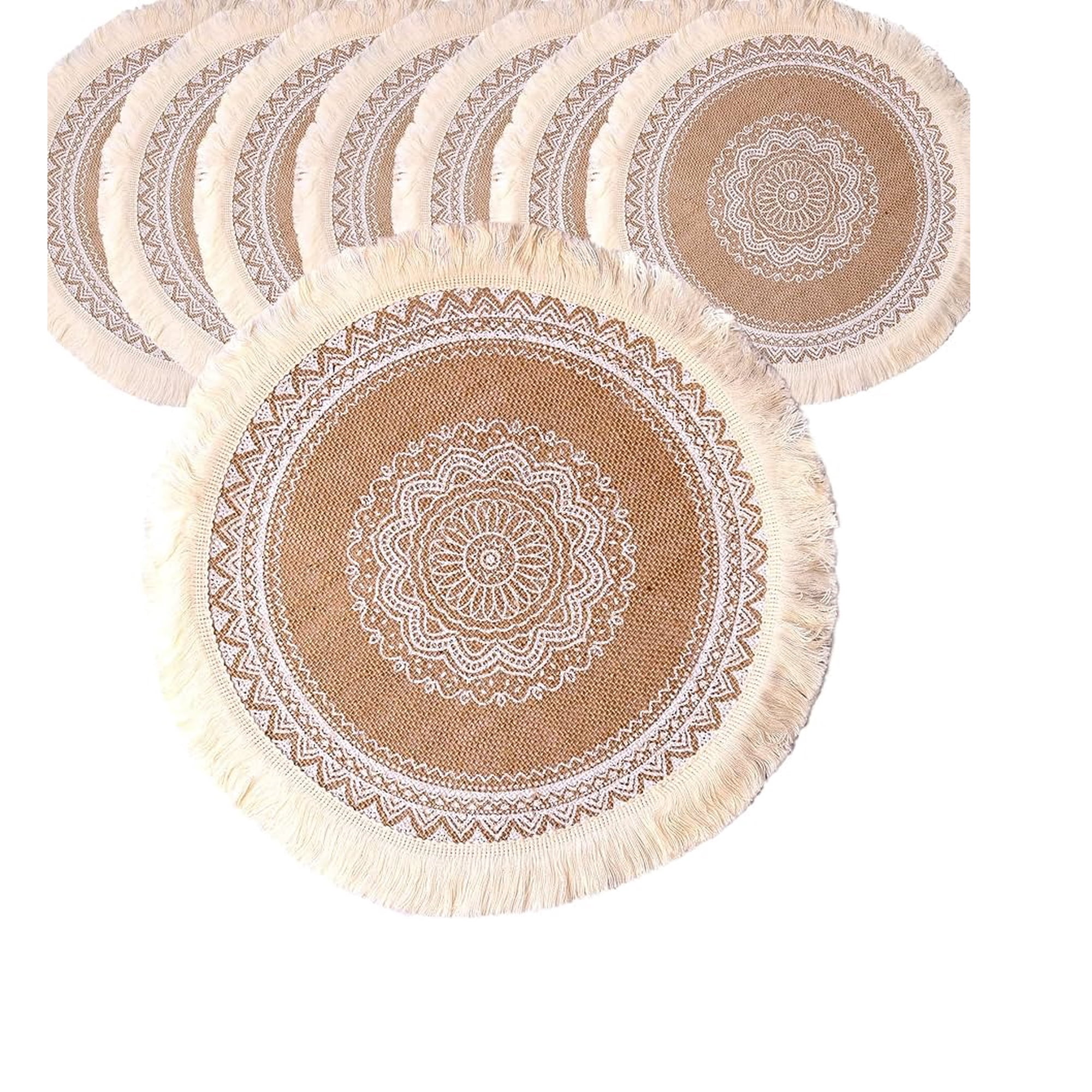 Mc Group - Set 4 Manteles Individuales De Mesa Con Decoración Etnia, Yute 38cm