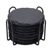 Bothyi - 8 Posavasos De Pizarra Para Bebidas, Protección De Mesa Con Soporte Para Bar, Cocina, Hogar, Redondo