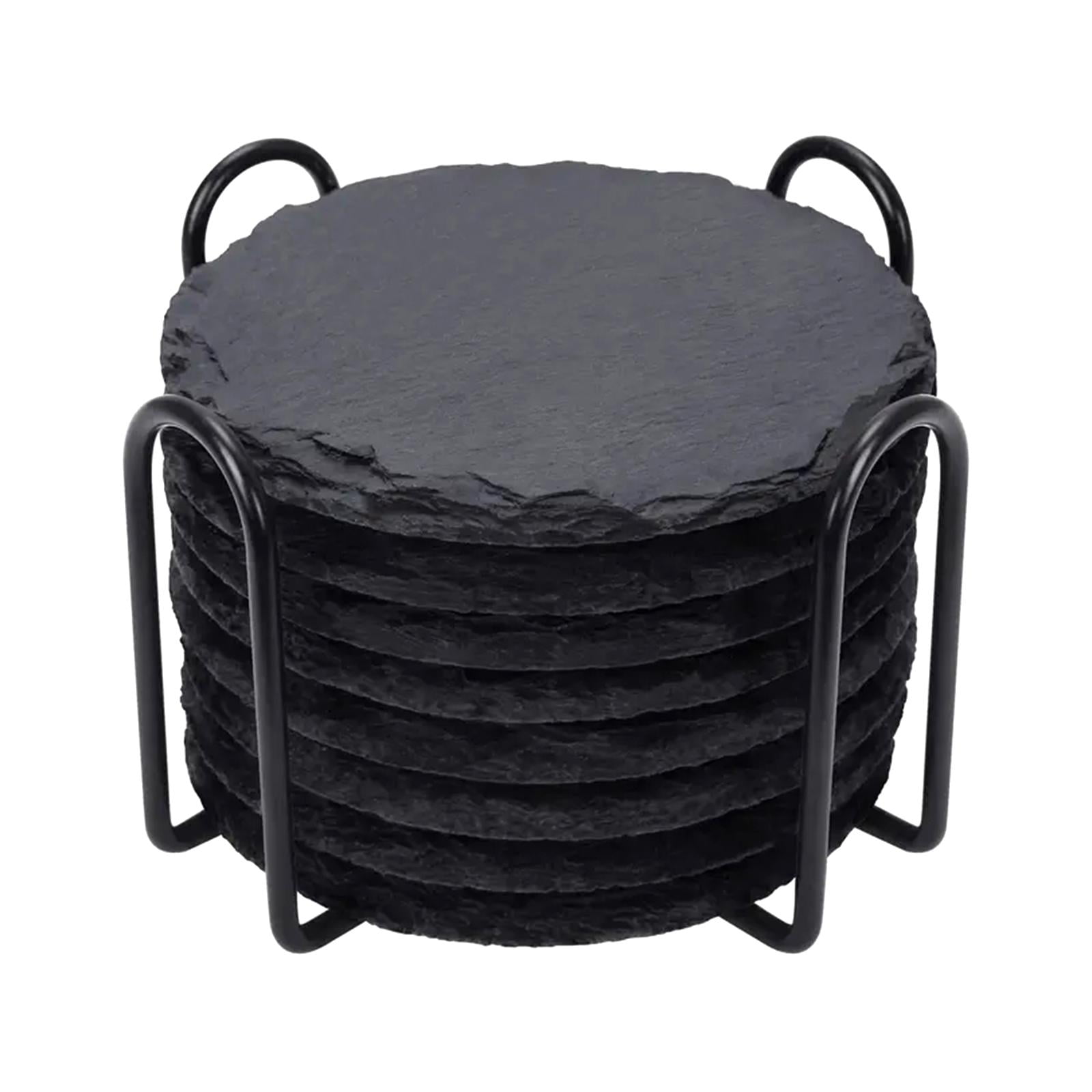 Bothyi - 8 Posavasos De Pizarra Para Bebidas, Protección De Mesa Con Soporte Para Bar, Cocina, Hogar, Redondo