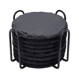 Bothyi - 8 Posavasos De Pizarra Para Bebidas, Protección De Mesa Con Soporte Para Bar, Cocina, Hogar, Redondo