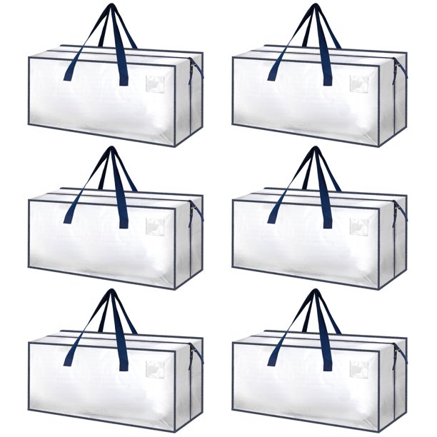 Bolsas de mudanza HealSmart extra grandes de 95 litros, paquete de 6 con cremalleras transparentes