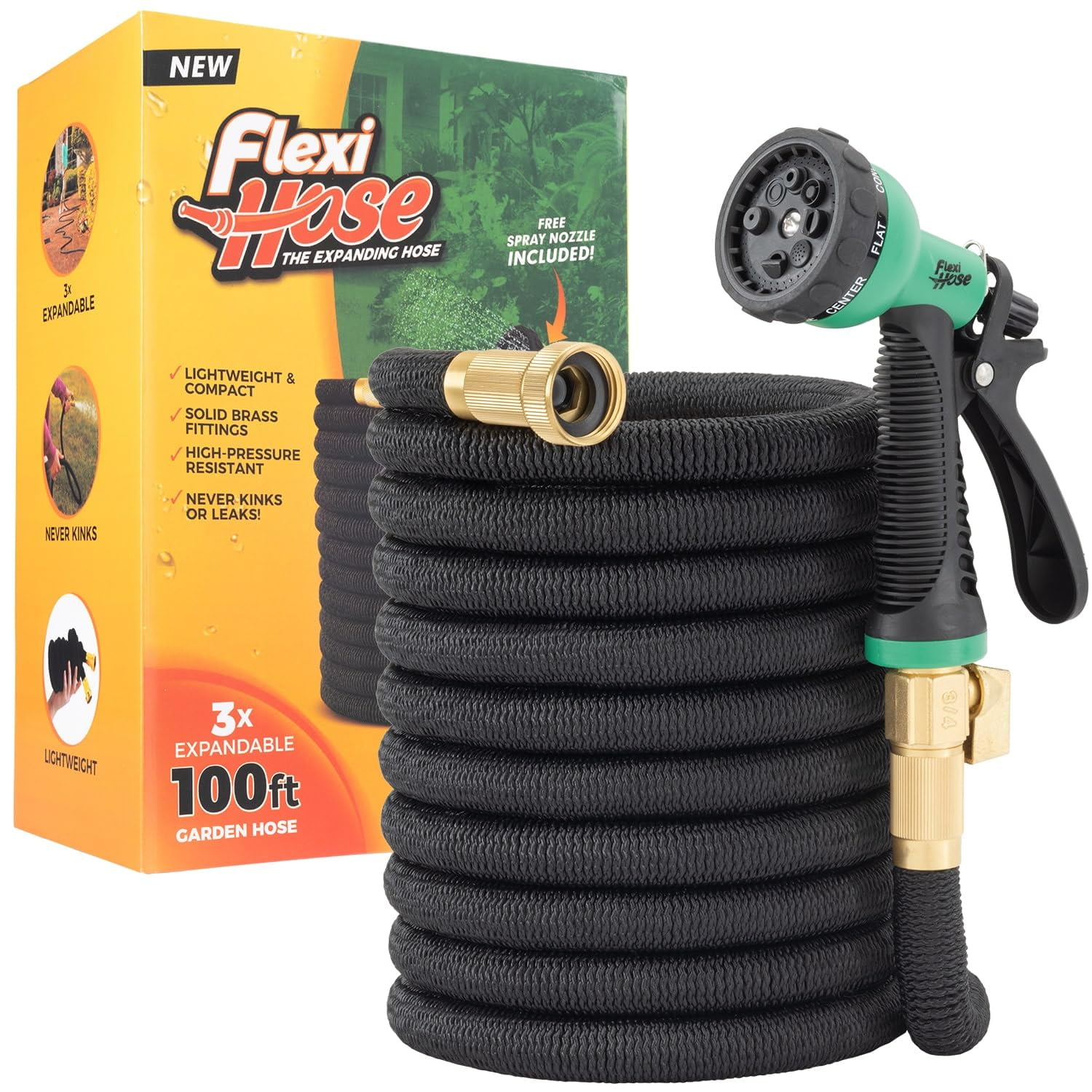 Flexi Hose - Manguera Flexible Para Jardín, Extensible, 30 M, Con Boquilla De 8 Funciones