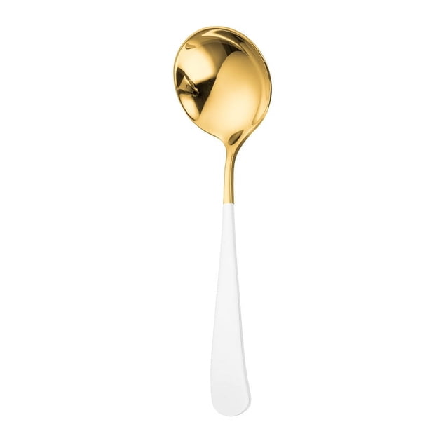 XmhyTop 4 piezas Cucharas Redondas de Acero Inoxidable Oro Blanco, 15.8*4.3cm - Ideal para Sopas, Guisos y Servicio Elegante en Hogar y Restaurantes