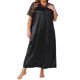 thumbnail image 1 of Agnes Orinda Vestido de Noche para Mujer Talla Grande de Satén con Encaje Hueco Cuello en V Manga Corta Camisón Largo para Descanso 2X Negro, 1 of 6
