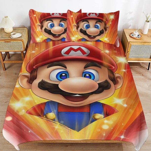 Super Mario Bed Duvet Cover Microfiber Bedding Sets 3D Printed Lightweight 3 Piece Comforter Sets for Kids Boys Girls