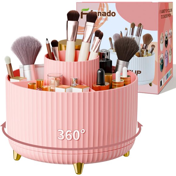 Soporte organizador para brochas de maquillaje Fanado Rotate 360°, color rosa