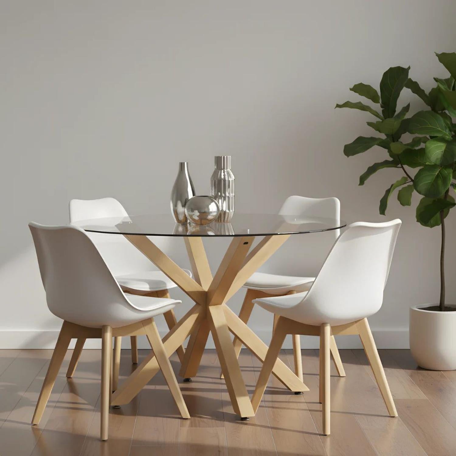 Pandalino - Comedor Mesa Redonda Equiz 100cm + 4 Sillas Tulip Blanco