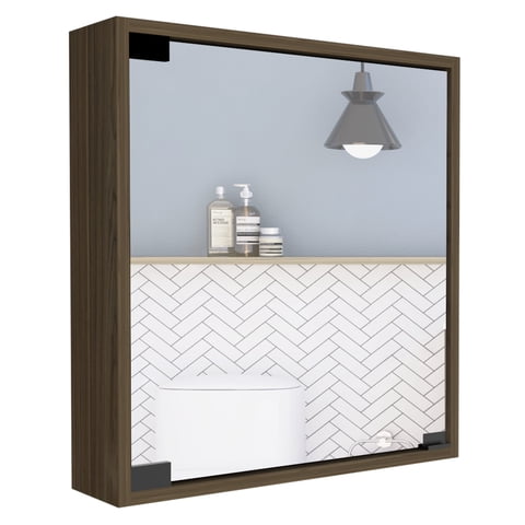Fm Furniture - Mueble Botiquin De Baño Con Espejo 53X50X12.5 Cm Café Oscuro