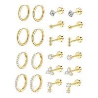 Magideal - Juego De 10 Pares De Pendientes De Aro Con Elegantes Y Modernos Pendientes De Botón Con Diamantes De Imitación Oro