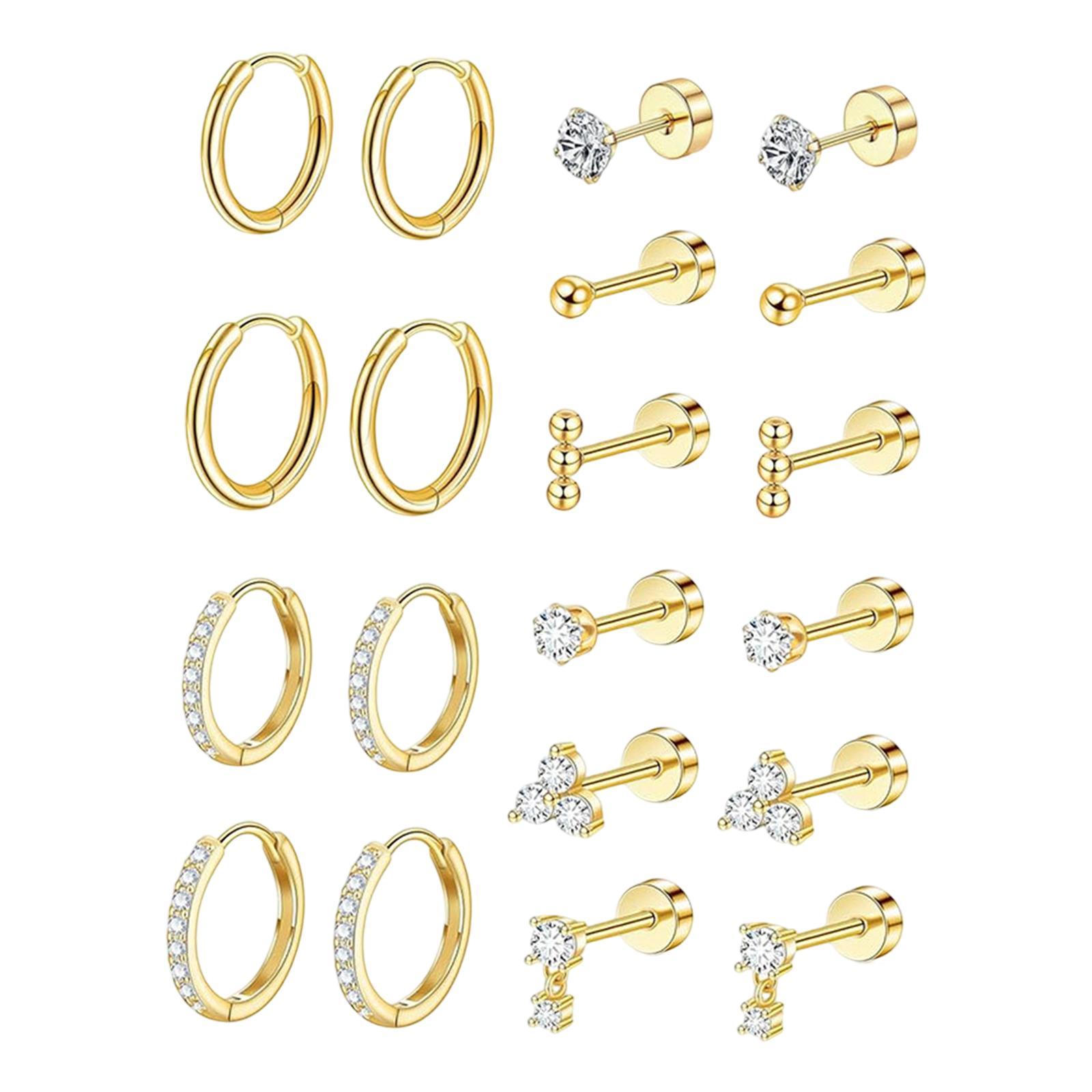 Magideal - Juego De 10 Pares De Pendientes De Aro Con Elegantes Y Modernos Pendientes De Botón Con Diamantes De Imitación Oro