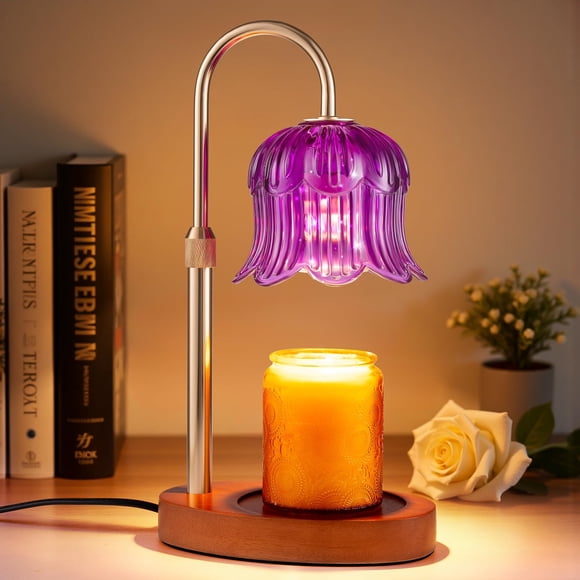 Calentador de Velas Eléctrico Pfxud con Flor Morada y Temporizador