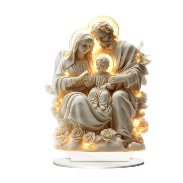 Ornamento de la Santísima Familia acrílica con colección 2D base, decoración del hogar de regalo, decoración de escritorio de mesa de mesa ligera para Estilo B