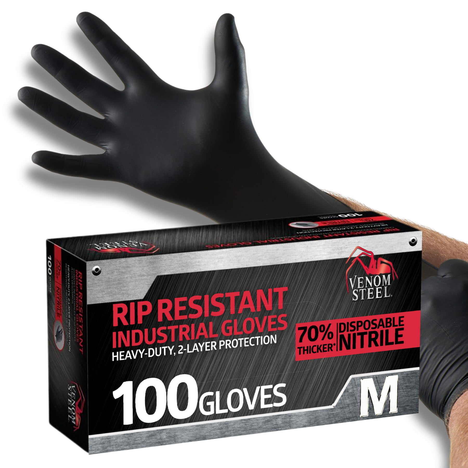 Guantes Desechables Venom Steel De Nitrilo Industrial, 6 M, 100 Quilates