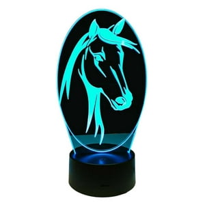 Lelumania - Lampara Ilusion 3D Caballo Cara De 7 Colores, Base Touch
