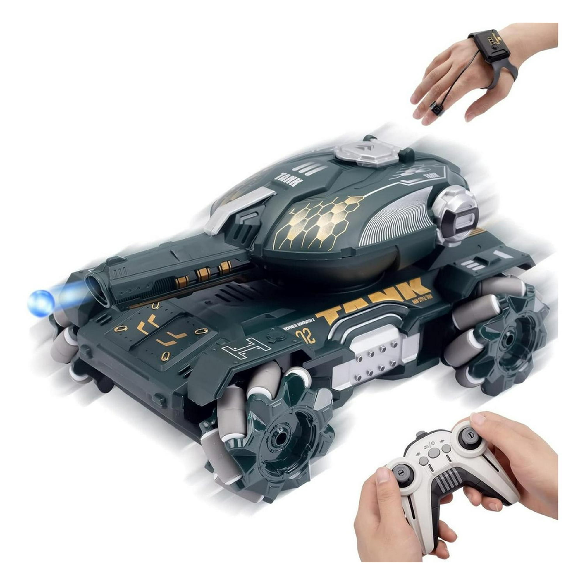 Fliperex - Tanque A Control Remoto Teledirigido Lanza Bolitas De Biogel Gris