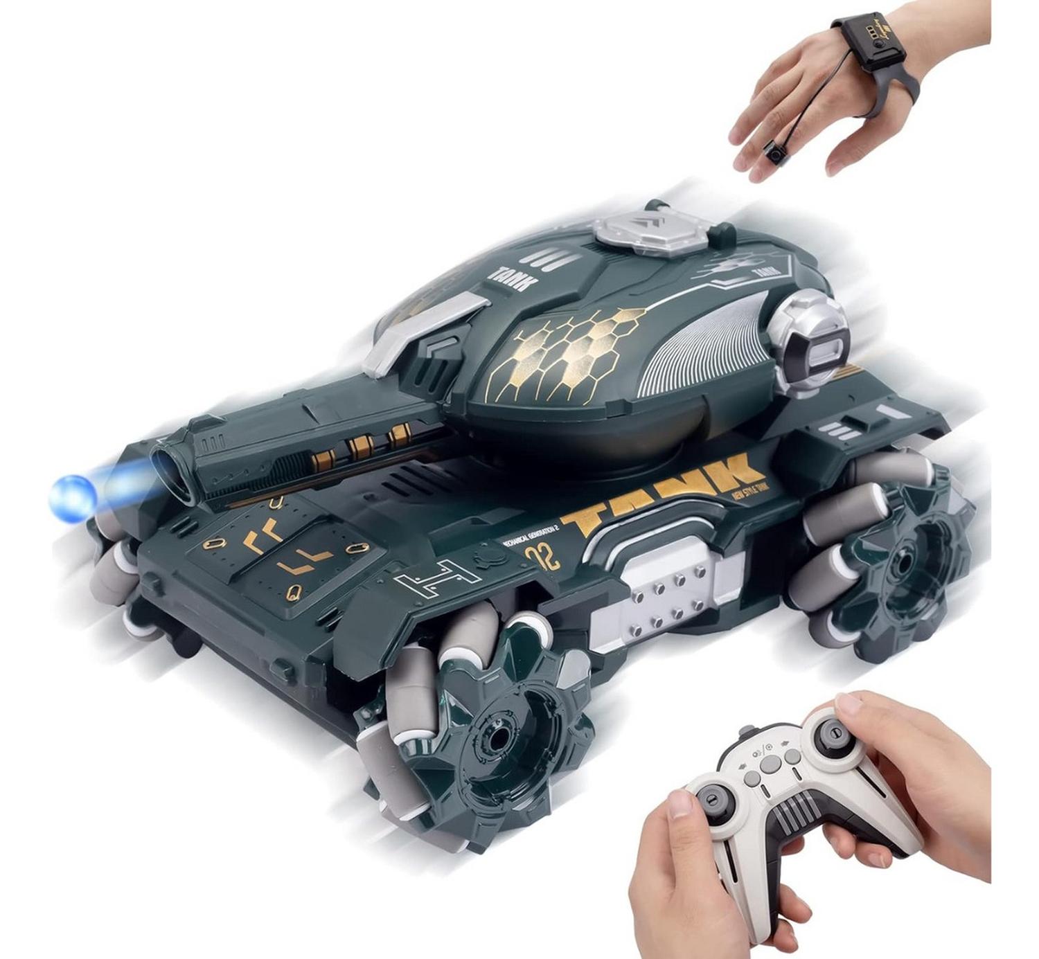 Fliperex - Tanque A Control Remoto Teledirigido Lanza Bolitas De Biogel Gris