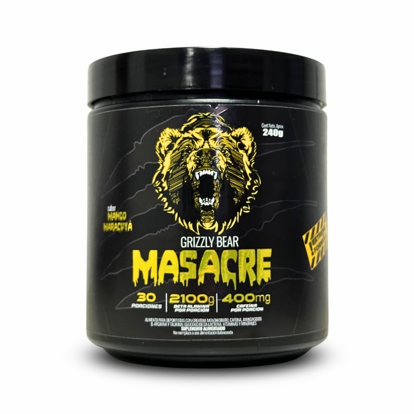 Grizzly Bear - Pre Entreno Masacre 240gr 30 Servicios Mango Maracuya -
