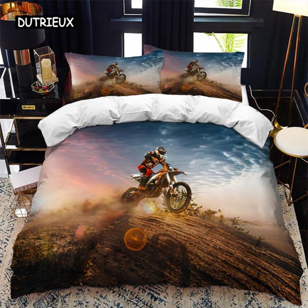 x1871 Bed SheetsMotorcycle Rider Bed Duvet Cover Set Calico Twin Size Comforter Cover Bedding Set Soft Polyester Quilt Cover 3-Piece Bedding Set (1 Duvet Cover + 2 Pillow Shams) nj1871