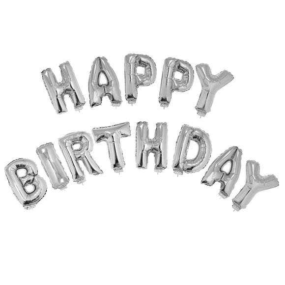 Set de globos con estampado de felicitación de cumpleaños, plata, 16