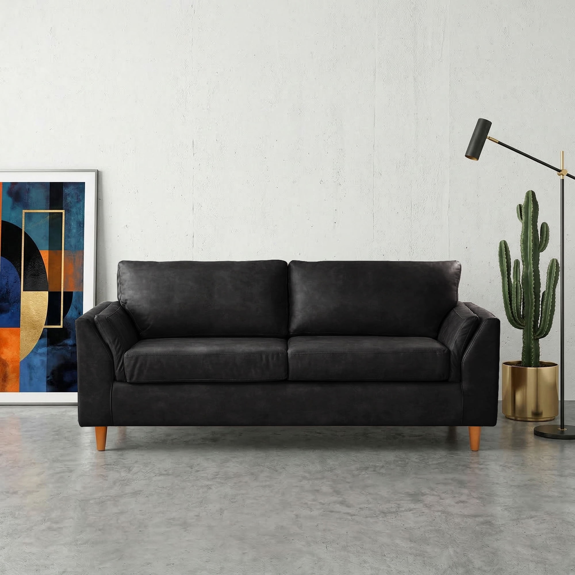 Latam Home - Sofa Milan 3c Con Resortes Pocket Cuero Kentucky Negro