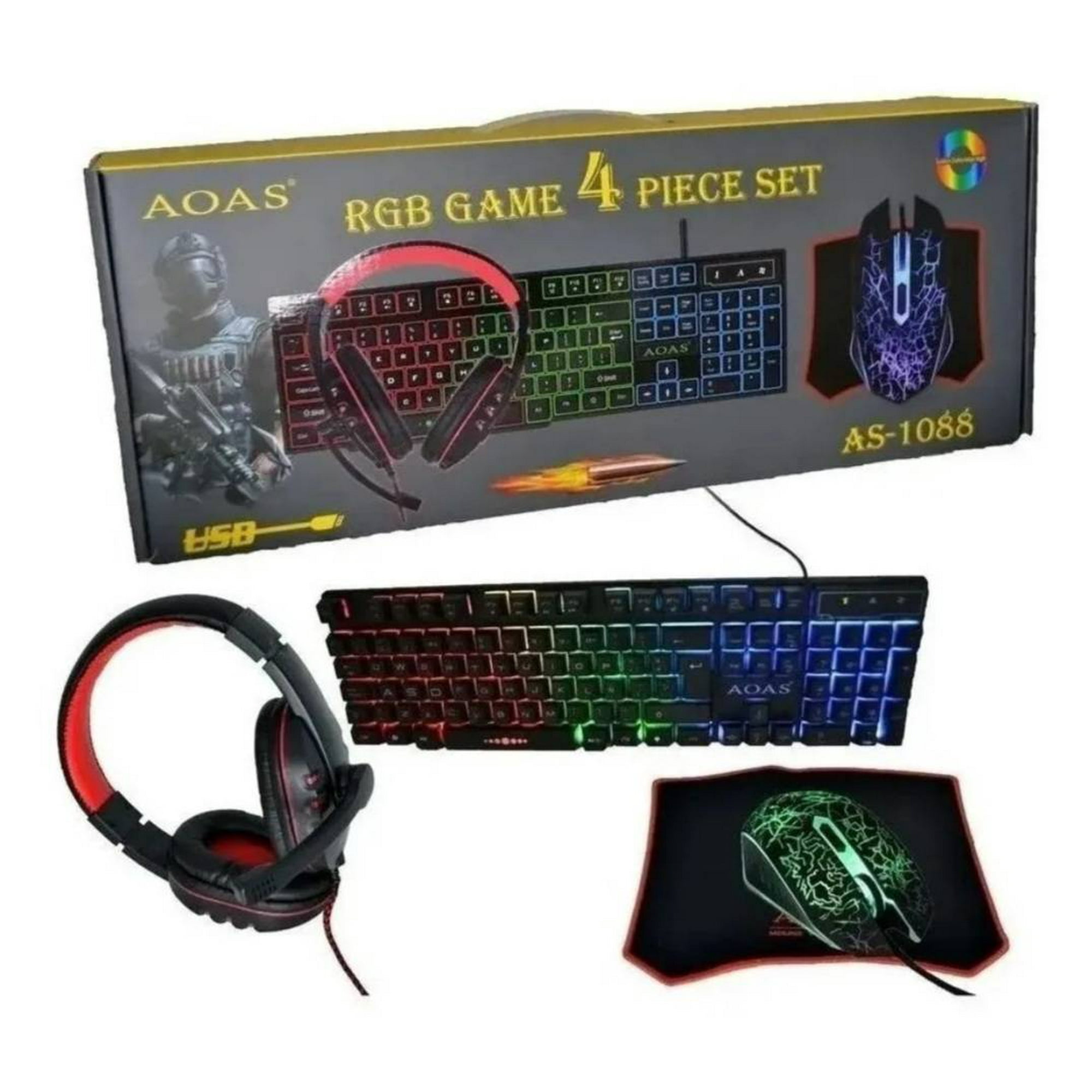 Mundo Eve - Set Gamer Rgb De 4 Piezas (teclado, Mouse, Audífonos, Mousepad)