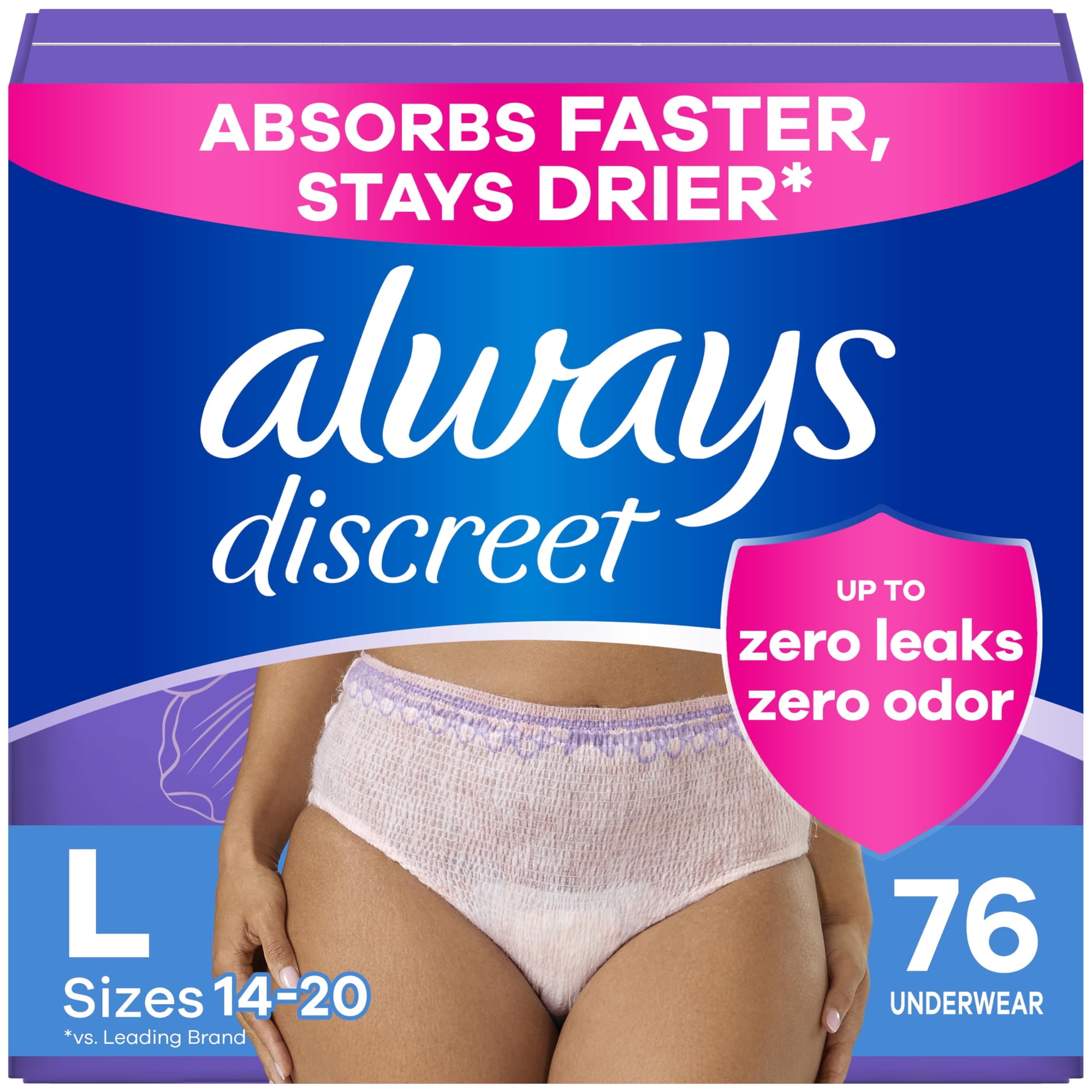 Ropa Interior Para Incontinencia Always Discreet Para Mujer, Paquete De 76 Unidades