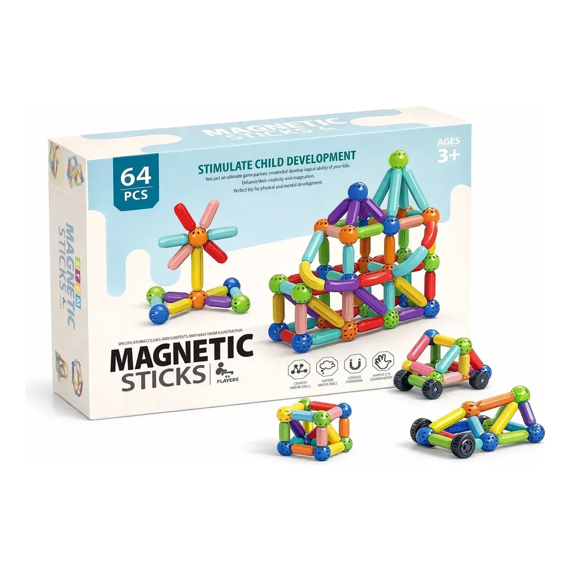 Hecaal - Bloques Magnéticos 64 Piezas Juego Educativo Creativo Niños