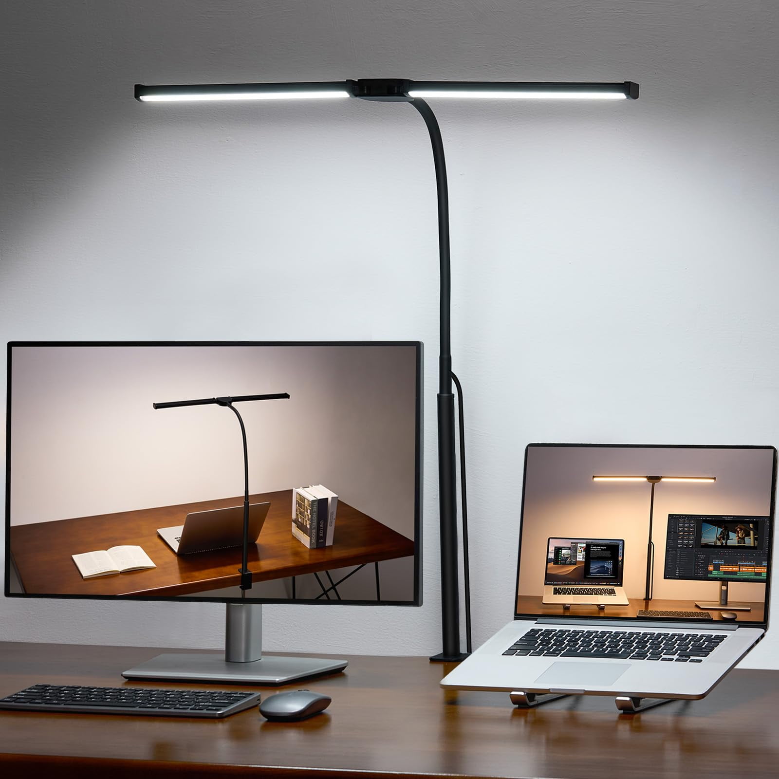 Lámpara Led De Escritorio Voncerus Double Head Architect, Color Negro Claro