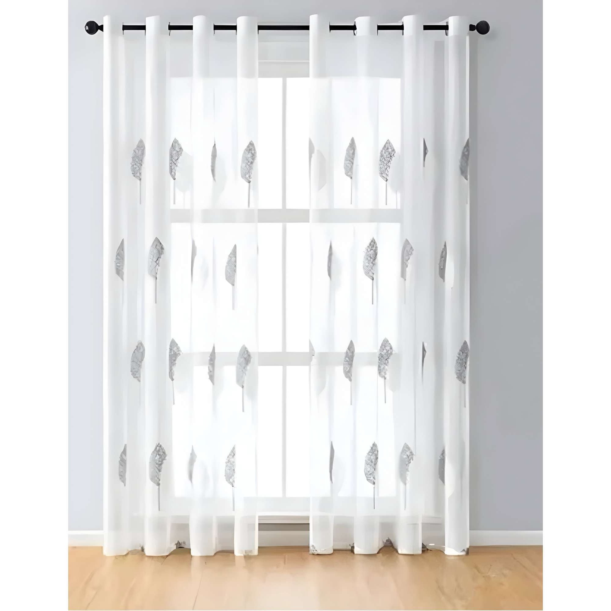 Genérico - Visillo Cortina Hojas Gris 140x230 Cm 2 Paños