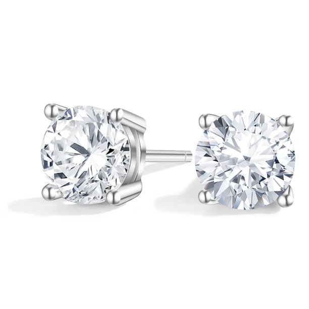 Pendientes de botón Anbamahong de moissanita y plata de ley 925 con baño de oro blanco 18K