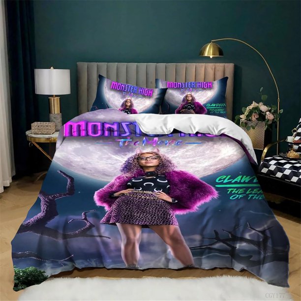 Teen Monster High Duvet Cover Set 3 Pieces Cartoon Bedding Set Lightweight Comforter Cover for Girls